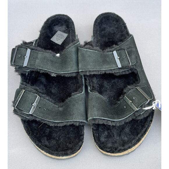 Birkenstock Arizona Shearling Suede Leather Black Sandals 11 Men\'s / 44EU NWB main image 7